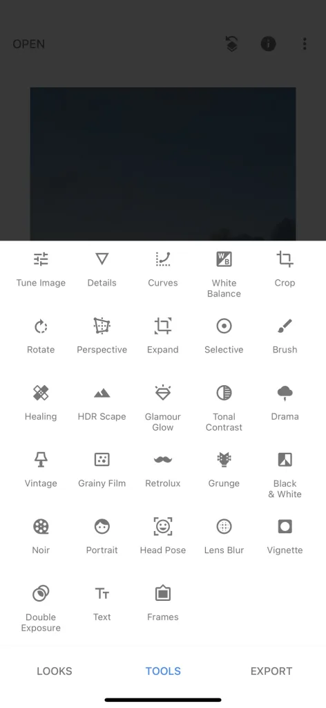  Snapseed گزینه‌های پیشرفته‌ای مانند ابزار منحنی برای تنظیمات دقیق تنالیته، تنظیمات تعادل سفید برای تصحیح رنگ و تاری لنز برای ایجاد افکت بوکه حرفه‌ای ارائه می‌دهد