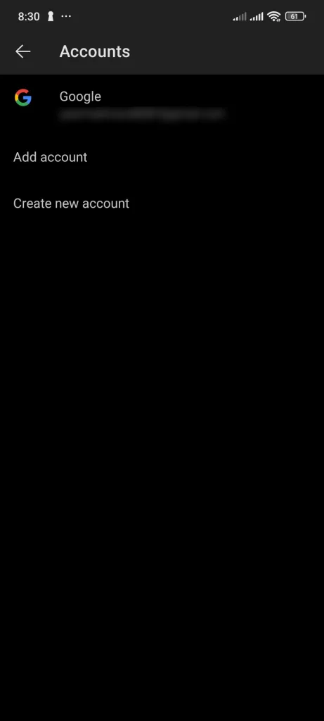 به بخش Accounts بروید و حساب ایمیلی مورد نظر را انتخاب کنید.