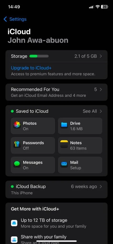 iCloud Photos را فعال کنید و گزینه Optimize iPhone Storage را بررسی کنید