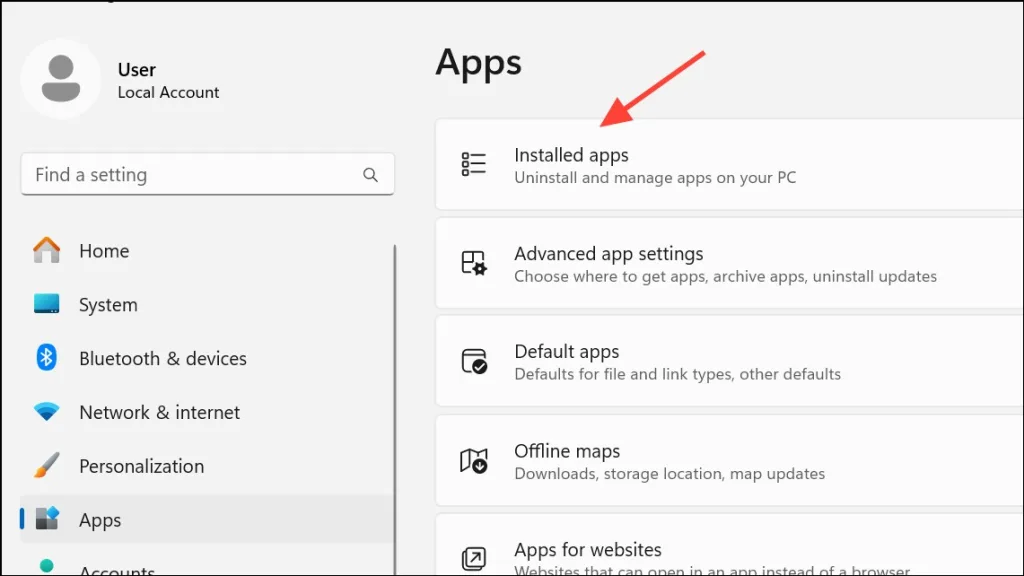 به مسیر System > System components یا Apps > Installed apps بروید