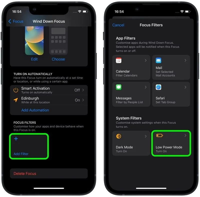 در قسمت «فیلترهای سیستم» (System Filters)، کارت مربوط به «حالت کم‌مصرف» (Low Power Mode) را انتخاب کنید.