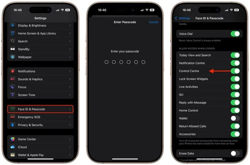 گزینه‌ی کنار Control Center را خاموش کنید