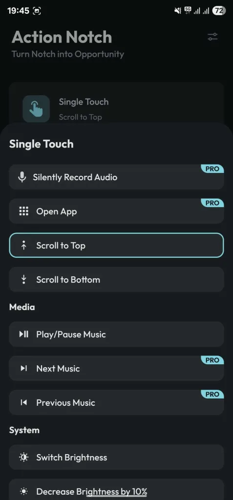 Single Touch (لمس تک) را برای عمل رفتن به بالای صفحه