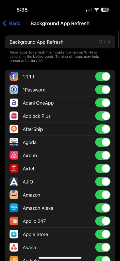 به پایین اسکرول کنید و Background App Refresh را انتخاب کنید
