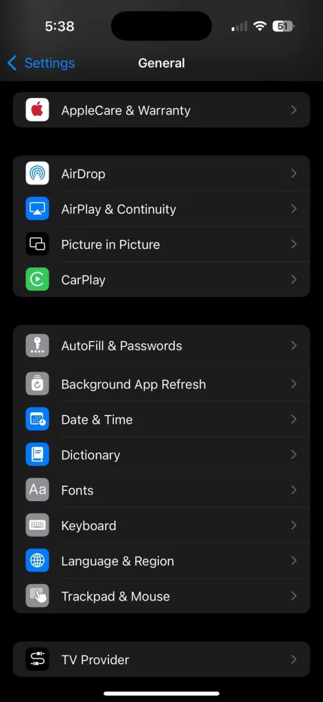 وارد Settings شوید.

روی General ضربه بزنید