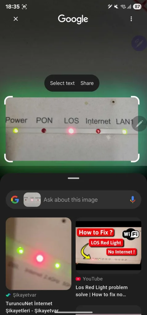 از محل مشکل یا پیام خطا عکس بگیرید. سپس عکس را باز کنید، Circle to Search را فعال کنید و قسمت مشکل‌دار یا پیام خطا را انتخاب کنید.